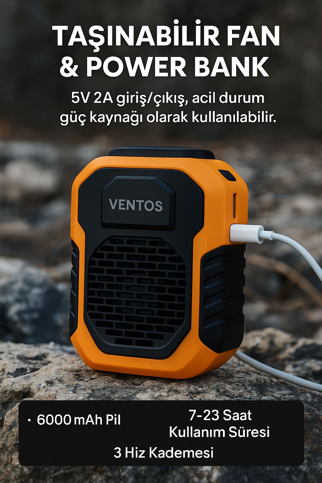 TAŞINABİLİR BEL FANI 6000mAh